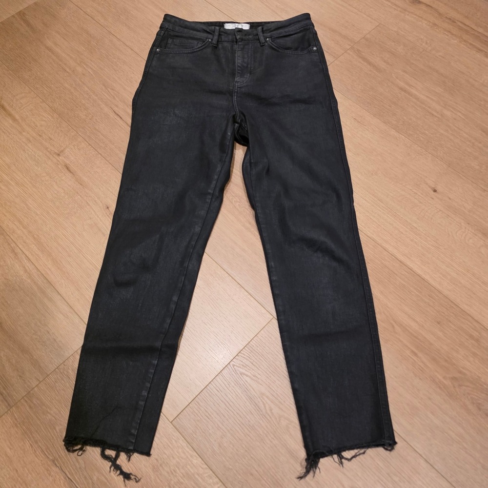 Free People We The Free Jeans Size 30 Black High Rise Straight Leg Raw Hem 28x27